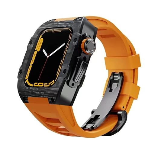 TONECY Karbonfaser-Schutzhülle für Apple Watch 8, 7, 45 mm, Silikon-Uhrenarmband, High-End-Modifikationszubehör für iWatch 6, 5, SE, 44 mm