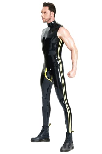 Männlicher ärmelloser Codpiece Muscle Catsuit Latex Catsuit Gummianzug Latex Zentai (Schuhe nicht enthalten)