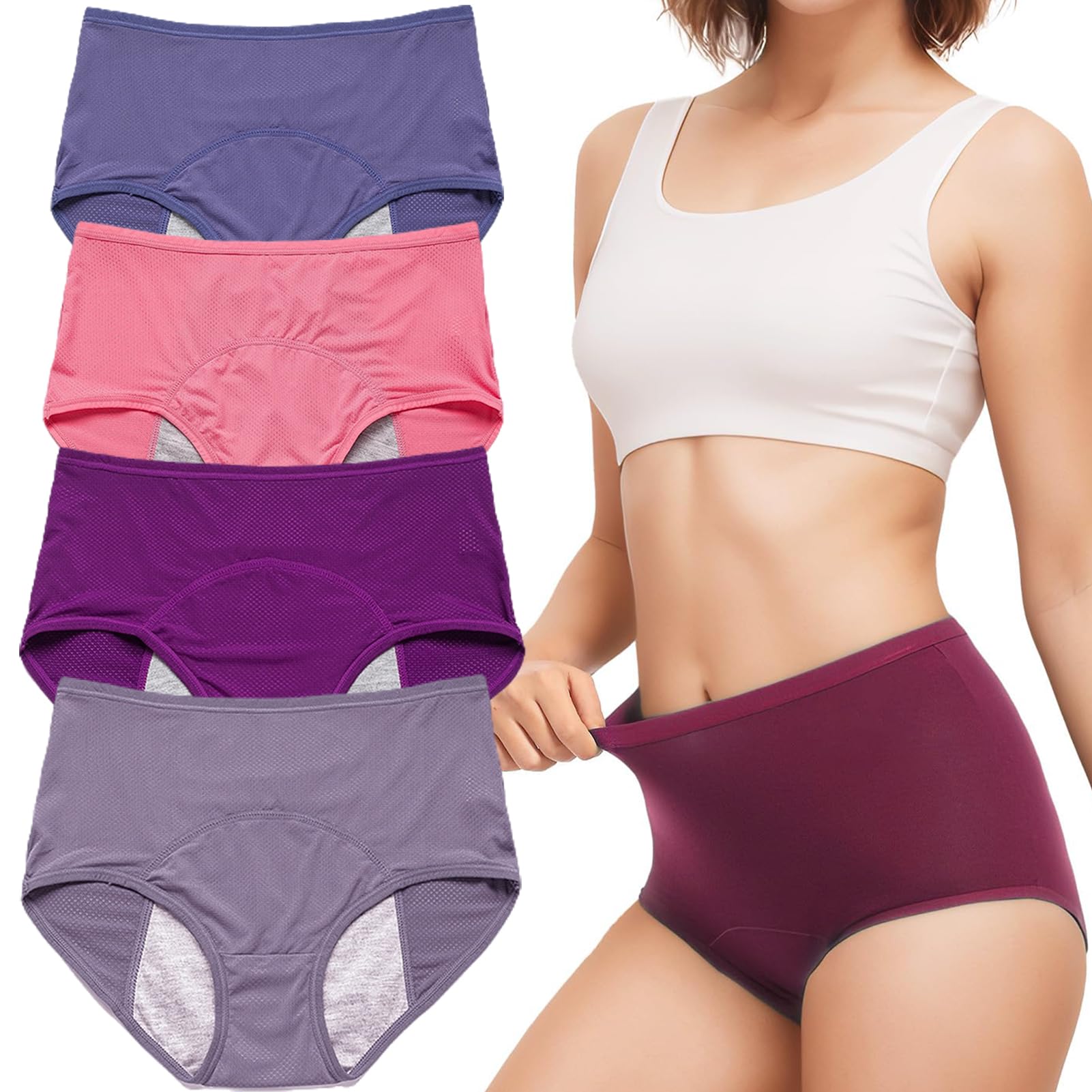 Atmungsaktive Damen Periodenhose Unterwäsche Auslaufsichere 4 Stück Menstrual Heavy Flow Damen Auslaufsichere Unterwäsche Unterhosen (D 3XL)