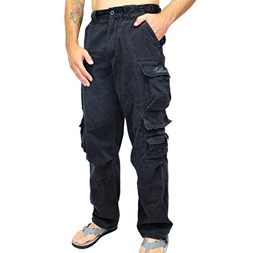 JET LAG 007 weite Cargo Hose Pant Herren div. Farben (28 - 44) inkl. FABFIVE Camo Schlüsselband (3XL(40)/30, Schwarz)