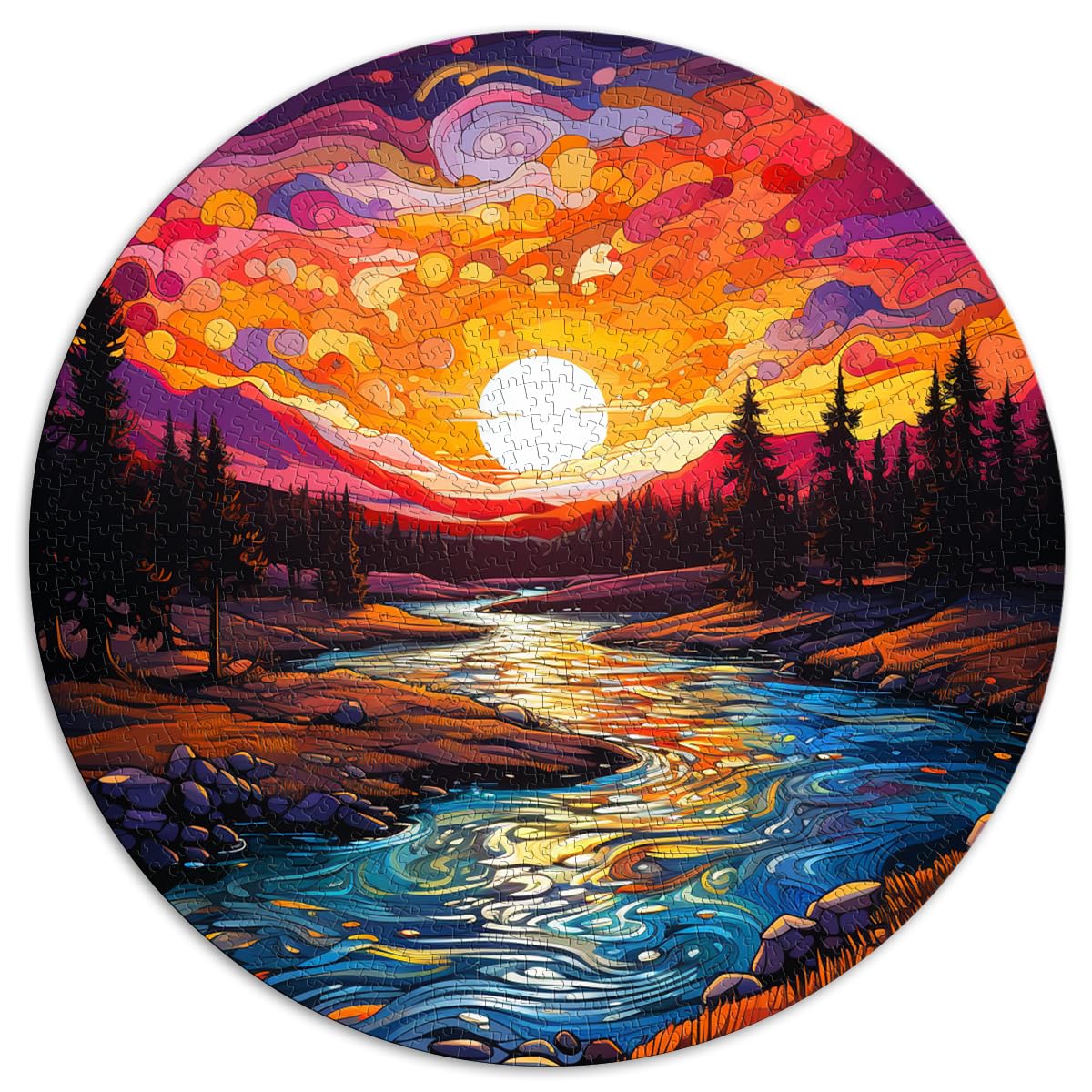 Puzzle Lernspiele Sonnenuntergang im Fluss Erwachsene 1000 Teile Puzzle Geschenke 67,5x67,5cm Lernpuzzle Schwierig und herausfordernd