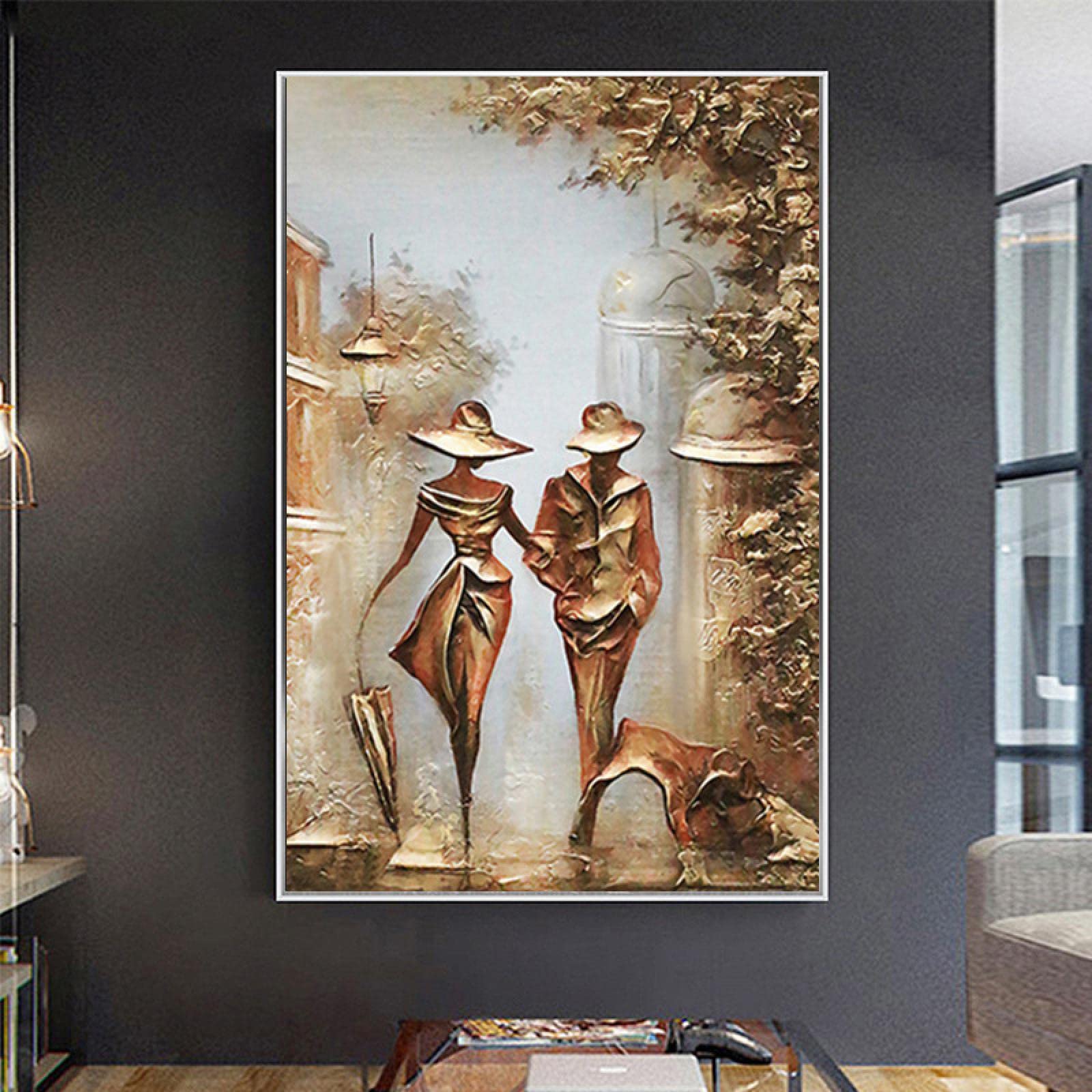 Liebe Romantisches Paar Leinwand Wandkunst Bilder Fertig zum Aufhängen Abstrakte Figur Poster und Drucke für Wohnzimmer Dekor Wandbild 60x80cm Innenrahmen