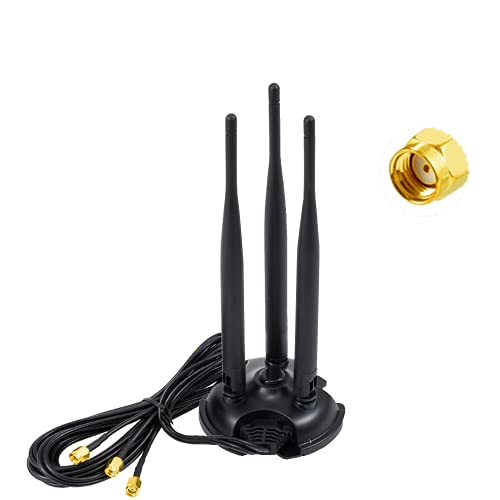 Vecys 2.4G / 5.8G Doppelfrequenz WiFi Antenne 8 dBi MIMO Omnidirektionaler Signalverstärker Magnetbasis RP-SMA Adapter 2m 6.6 Fuß für PCIE Netzwerk WLAN Kartenrouter Externe Antenne Drahtloses WLAN