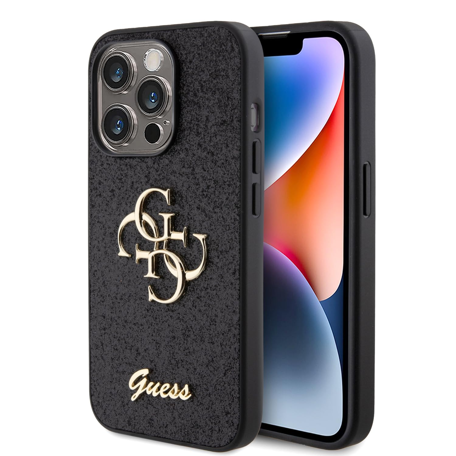 CG MOBILE Guess Fixed Glitter Hülle für iPhone 15 Pro (Schwarz)