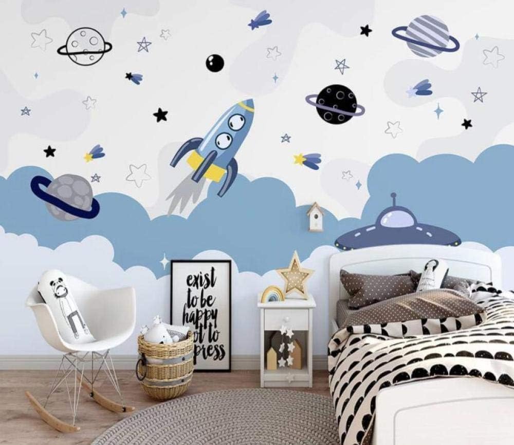 Cartoon Raumschiffe Sterne Planeten 3D Tapete Poster Restaurant Schlafzimmer Wohnzimmer Sofa TV Dekorative Wand-250cm×170cm