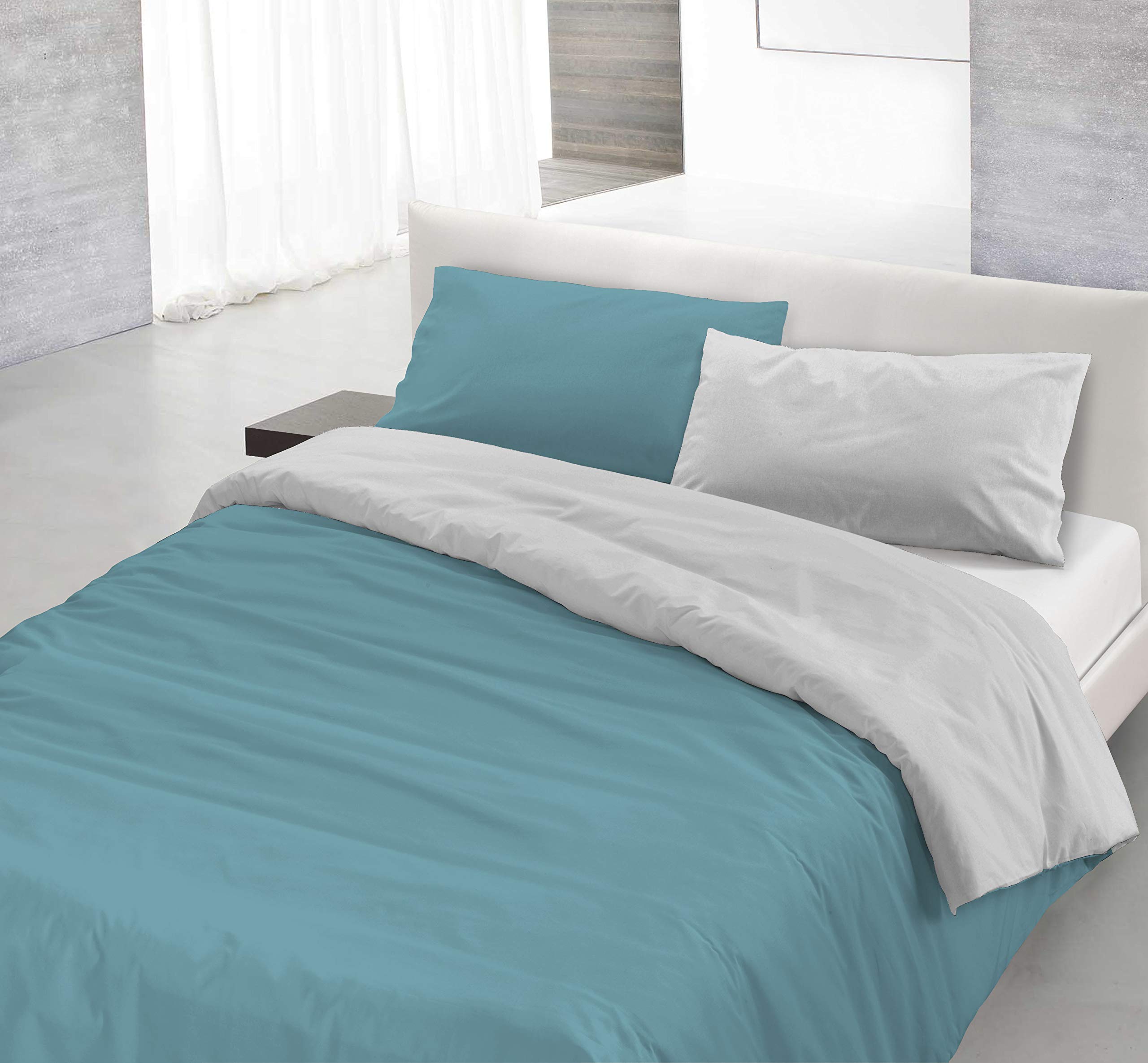 Italian Bed Linen Natural Color Doubleface Bettbezug, 100% Baumwolle, Turteltaube/Creme, kleine Doppelte