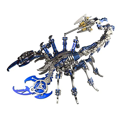 Brickddyin 3D Metall Puzzle Modellbausatz Erwachsen, Steampunk Skorpion König Metall Modell, 3D Puzzles DIY Tier Metall Kreativornament, Kreatives Geschenkset für Kinder und Erwachsene -Blau/200Teile