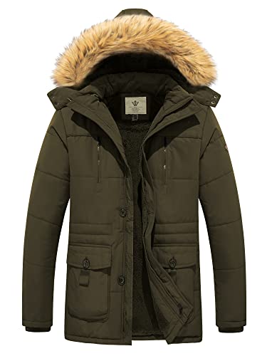 WenVen Herren Warm Winter Jacke Gefüttert Kapuze Jacke Gepolstert Puffer Jacke Bequem Freizeit Jacke Grün L