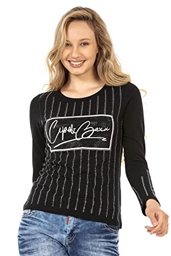 Cipo & Baxx, Langarmshirt Mit Modischem Frontprint in schwarz, Shirts für Damen