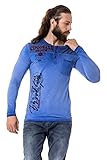 Cipo & Baxx Herren Langarmshirt Batik Knopfleiste Rundhals Brusttasche Print Longsleeve CL527 Blau M