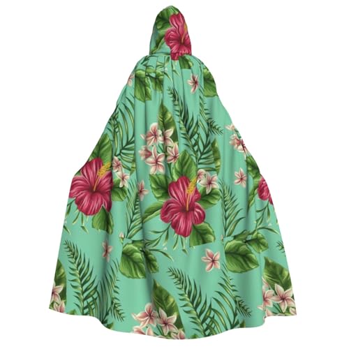 WURTON Hawaiianische tropische Blätter Blumen Druck Unisex Kapuzenumhang Kostüm Damen Herren Vampir Halloween Cosplay Karneval Mottoparty