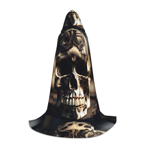 WURTON Totenkopf Rock Roll Skelett Knochen Druck Halloween Kapuzenumhang Renaissance Gothic Umhang für Cosplay Kapuzenumhang Unisex