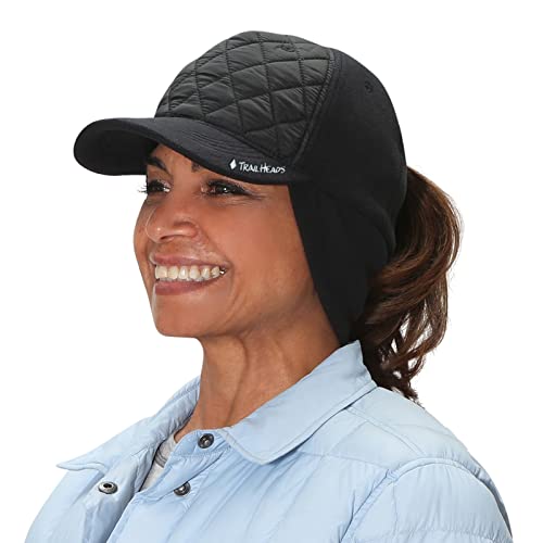 TrailHeads Winter Pony Cap Damen - Baseball Cap mit Ausklappbaren Ohrenwärmern - Gesteppt (schwarz)