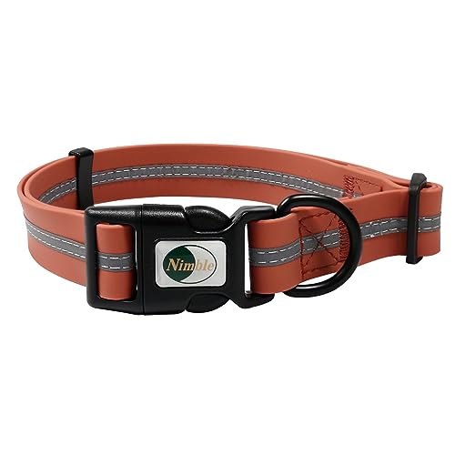 NIMBLE Hundehalsband, wasserdicht, verstellbar, reflektierend, langlebig, flexibel, polybeschichtetes Nylon, 9 Farben in Größe S/M/L (M (30 - 47 cm), Aprikosenbrandrot