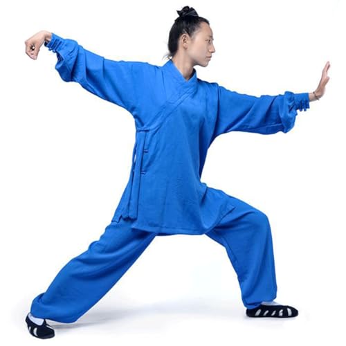 WLLKIY Tai Chi Uniform Anzug – Chinesische Kampfkunst Kung Fu Wing Chun Shaolin Trainingsanzug Unisex Taoistische Dao Kleidung Jacke Hose – Hanf,Blau-L