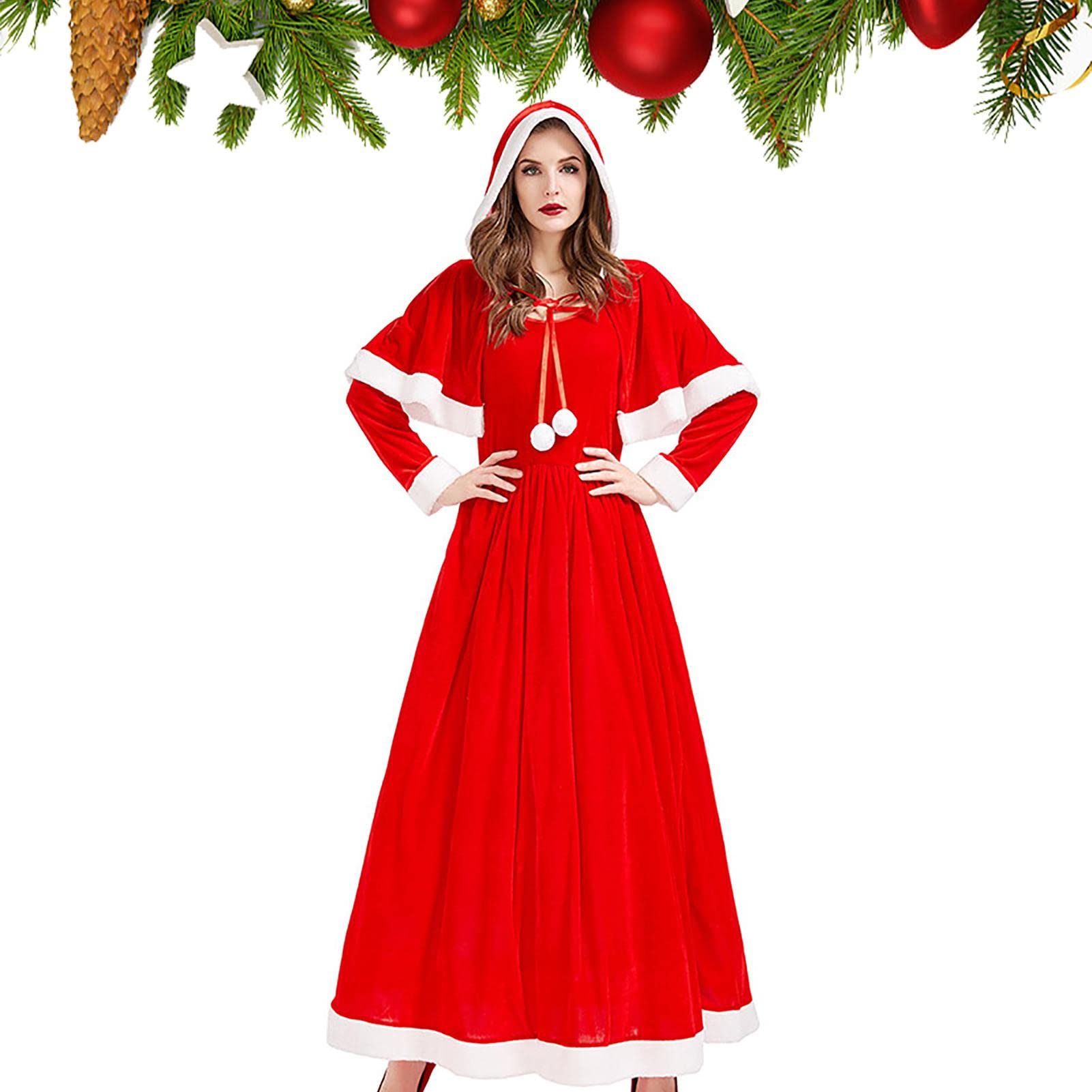 Weihnachtsmann Outfits Für Frauen, Rot Umhang Roter Umhang Mit Kapuze Rotes Cape Umhang Kostü Weihnachts-Kostü Für Damen Weihnachtsmann Kostü Miss Santa Cosplay Kostü Outfit