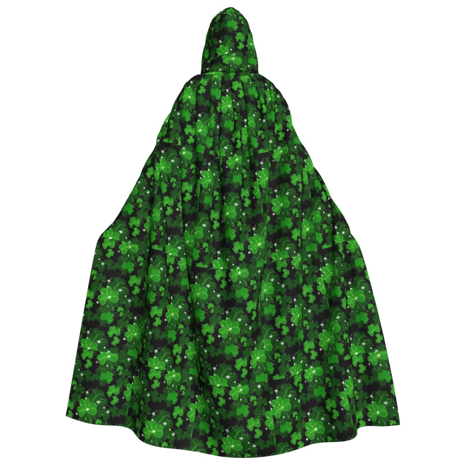 WURTON St. Patricks Day Blätter-Druck, Unisex, Kapuzenumhang, Kostüm, Damen und Herren, Vampir, Halloween, Cosplay, Karneval, Mottoparty