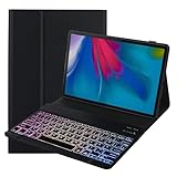 SUEEWE Tastatur Hülle für Lenovo Tab M11 11" 2024 (TB330FU), TPU Rückseite Hülle mit 3 Bereich 7 Farbe Beleuchtete Abnehmbarer QWERTZ Tastatur, Schwarz