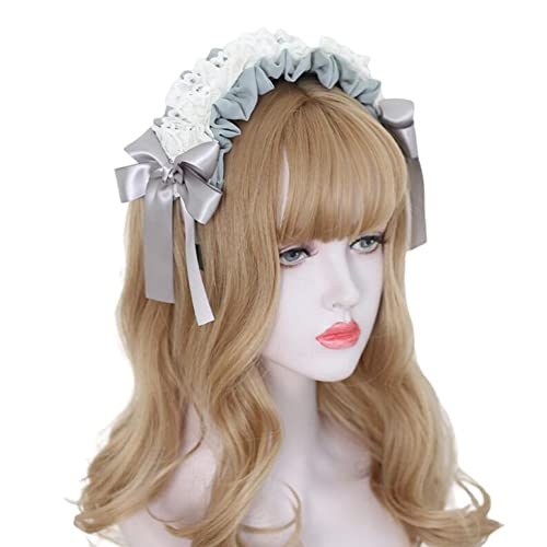 Niedlicher Lolita Kopfschmuck Spitze Schleife Haarband Anime Party Haarschmuck (Hellgrau)