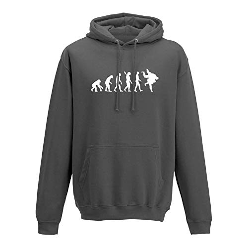 Jimmys Textilfactory Hoodie Evolution Judo Kampfsport Wurf Judoka Anzug 10 Farben Herren XS - 5XL Keikogi Judo-Gi Judo-Anzug KYU Kampfkunst Jiu Jitsu Karate, Größe: L, Farbe: dunkelgrau - Logo Weiss