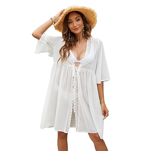 Avejjbaey Damen Bademode Ups Open Front Beach Badeanzug Kimono Cardigan Up Long Flowy Beachwear