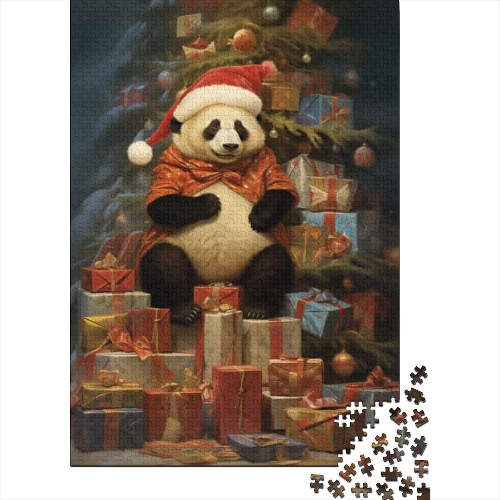 Puzzle für Erwachsene, lustiges Panda-Weihnachtspuzzle, 500 Teile, Holzpuzzle für Erwachsene und Jugendliche ab 12 Jahren, Lernspielzeug, Familienspiele, Größe: 52 x 38 cm