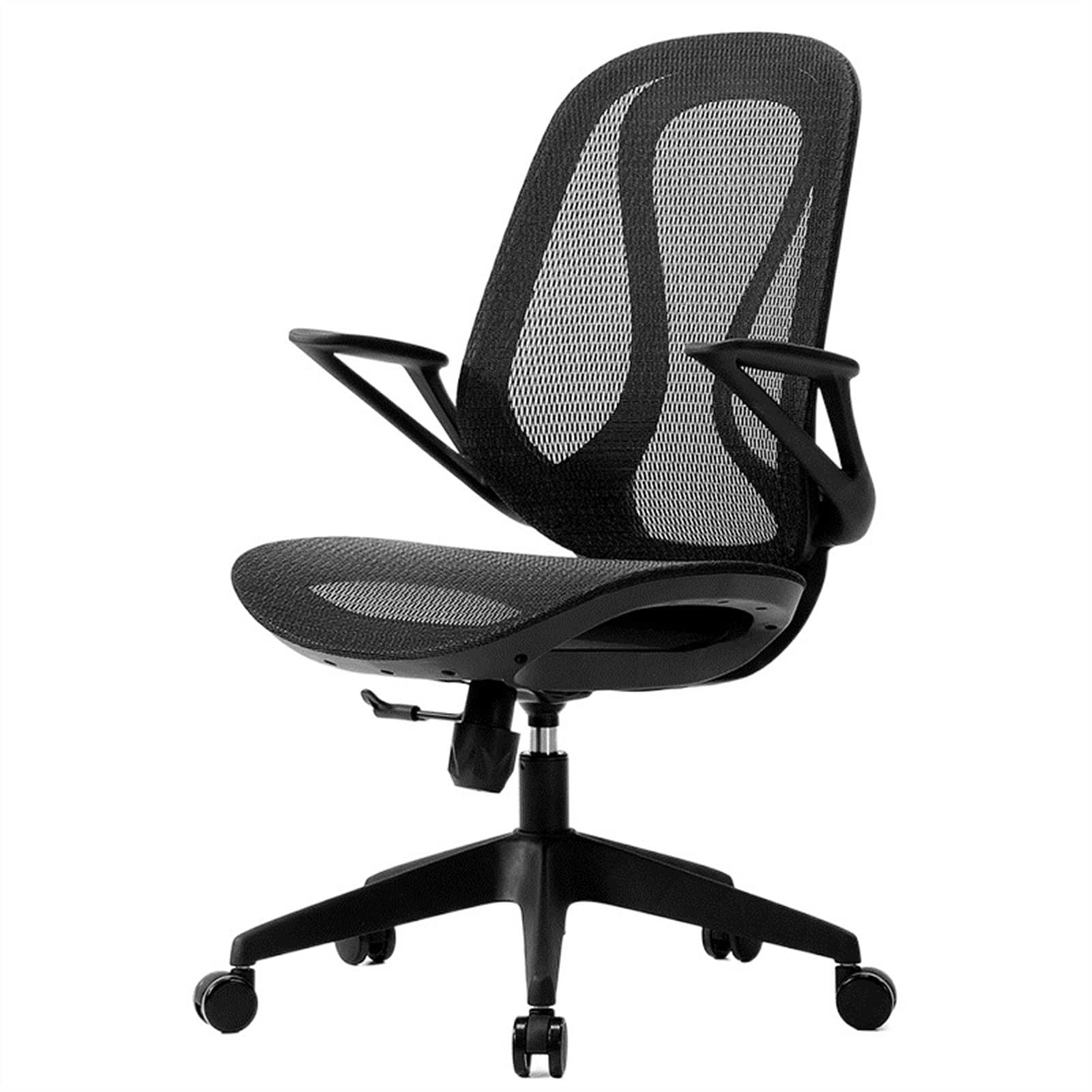 Bürostuhl Ergonomischer Ergonomischer Bürostuhl, atmungsaktiver Netz-Schreibtischstuhl, Lordosenstütze, PC-Stuhl mit hochklappbaren Armlehnen, schwarzer Drehstuhl mit Rollen, höhenverstellbarer Heim-G