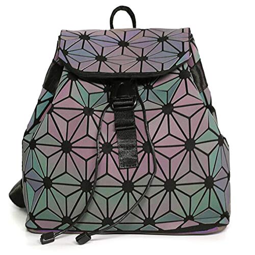 MARBER Frauen Rucksack Luminous Geometric Nightglowing Mode Bunte Rhombische Daypack Rucksack Taschen für Frauen Mädchen Campus Outdoor Reise