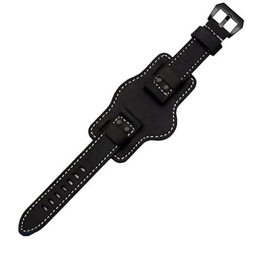 SCRUBY Dualuse Leder Uhr Watch Vintage Armband Cowhide Leder Dicke Gurt für Panerai Freizeit Weiches Armband 20 22 24 26mm Uhrenbandbänder(Black black rivet,24mm)