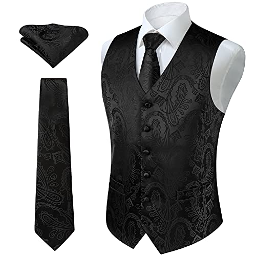 Enlision Herren Paisley Floral Jacquard Weste & Krawatte und Pocket Square Weste Anzug Set