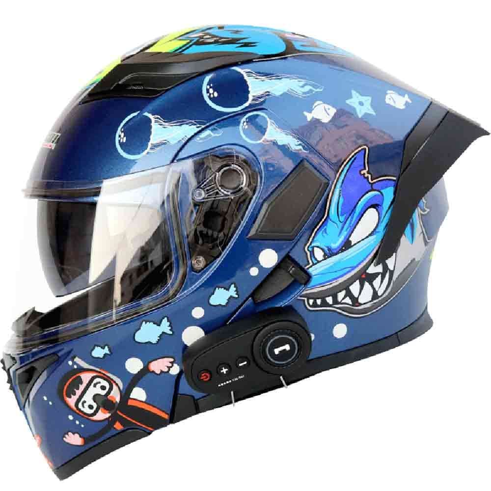 Klapphelm mit Integriertem Bluetooth ECE-geprüft, Motorradhelm Bluetooth-Helm mit Anti-Fog-Doppelspiegel, Integralhelm Racing Helm für Damen Herren 54~63CM