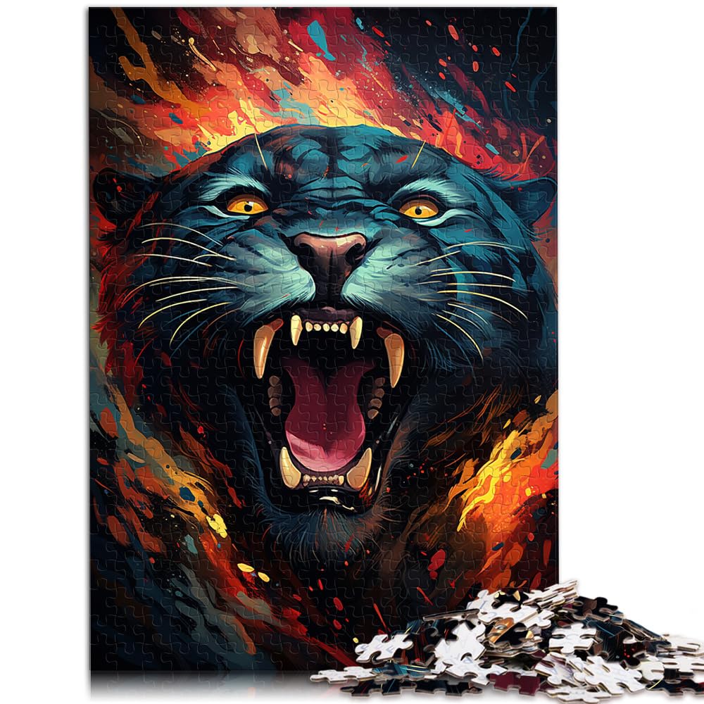 Puzzle für farbenfrohe Psychedelia für aufgeregte Schwarze Panther, 1000-teiliges Puzzle für Erwachsene, Holzpuzzle, Heimdekoration, 1000 Teile (50 x 75 cm)