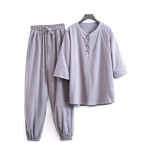 ZHOUXIAO Frauen Zen Meditation Uniform Baumwolle Leinen Tai Chi Uniform Kurzarm Chinesische Traditionelle Kleidung Tops Hosen Kung Fu Kleidung Hemd Mantel Kampfkunstanzug Grey-S