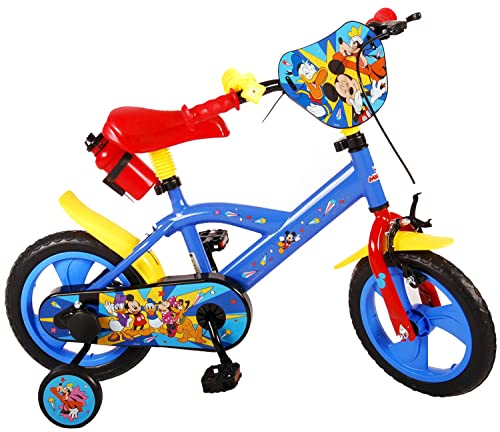 albri Babys (Jungen) Mickey Kinderfahrrad 12 Zoll mit seitlichen Stabilisatoren und Trinkflasche, Rot und Blau, Piccola