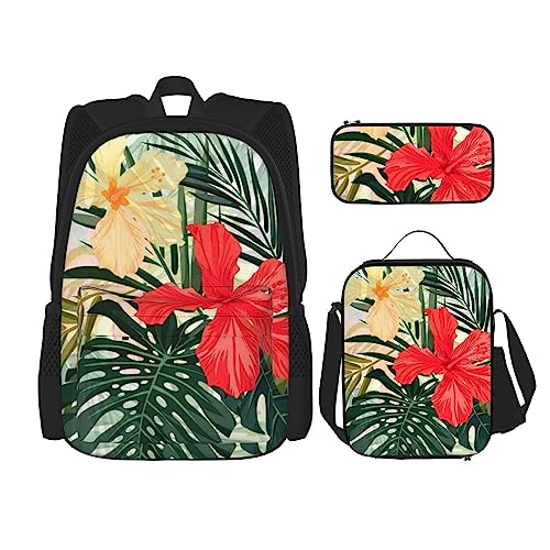 DENMER Mehrzweck-Sommer-Hawaii-Schultasche mit passendem Federmäppchen und Lunchtasche - Ihre stilvolle All-in-One-Lösung