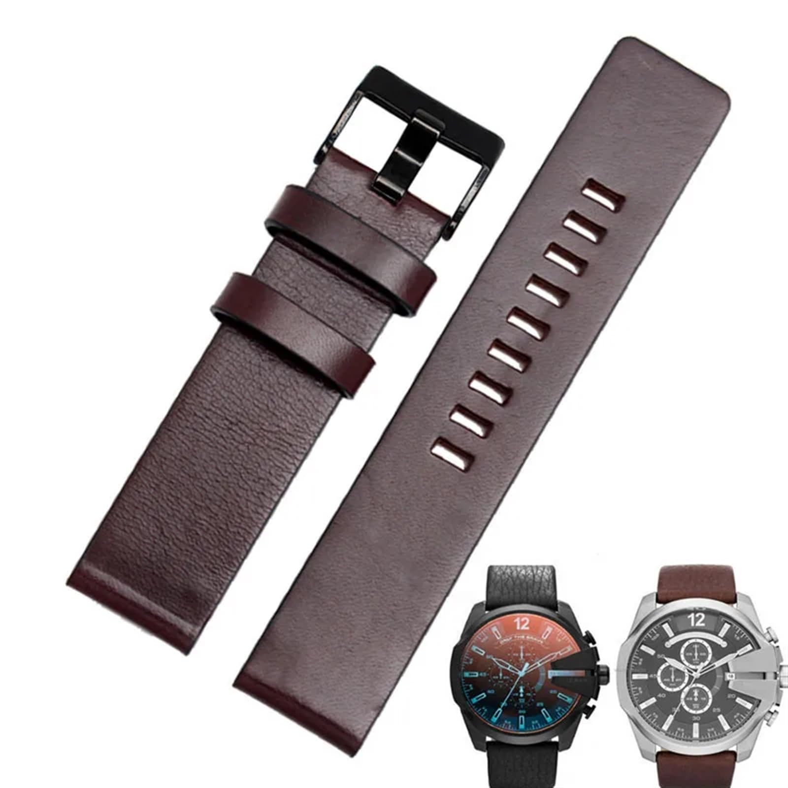 BANDKIT Uhrenarmband aus Rindsleder für Diesel Uhrenarmband DZ7312 | DZ4323 | DZ7257 mit Edelstahl-Dornschließe, flaches Band 24, 26, 27, 28, 30 mm, 30 mm, Achat