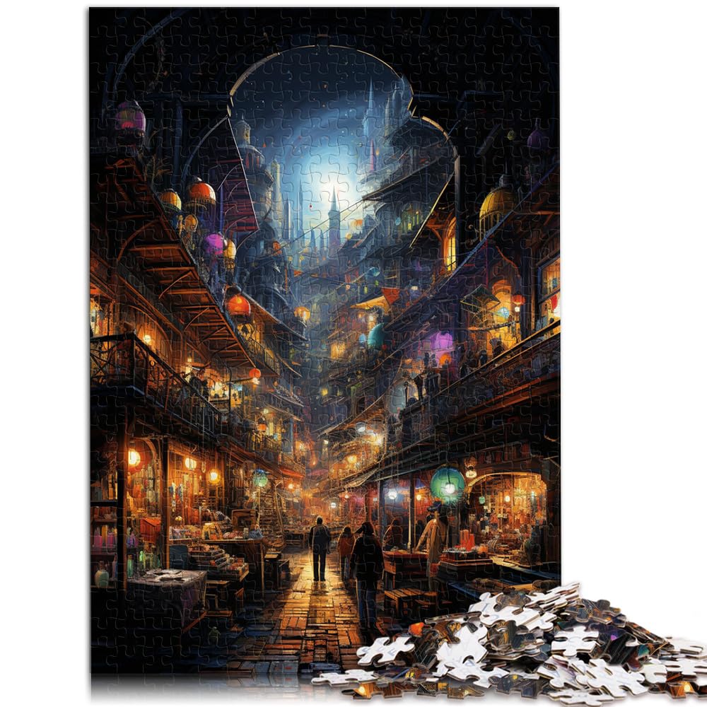 Puzzle für Puzzle Bunte Psychedelie des geschäftigen Marktes Puzzle für Erwachsene 1000-teiliges Puzzle Holzpuzzle Künstlersammlung, Bildende Kunst 1000 Teile (50 x 75 cm)