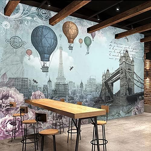 XLMING Vintage Heißluftballon Stadt Gebäude Restaurant Cafe 3D Tapete Home Dekoration Wohnzimmer Sofa Schlafzimmer Tv Hintergrund Wand-250cm×170cm