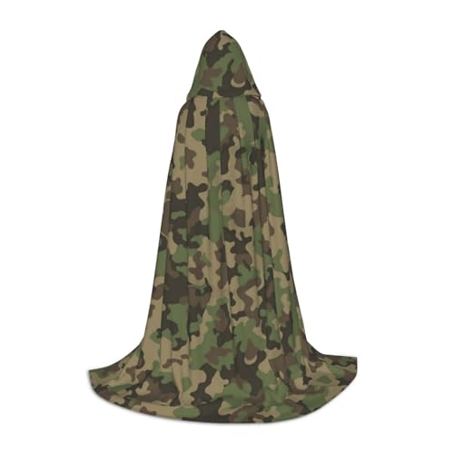 WURTON Halloween-Kapuzenumhang mit grünem Camouflage-Muster, Unisex, Gothic-Umhang für Cosplay-Festlichkeiten