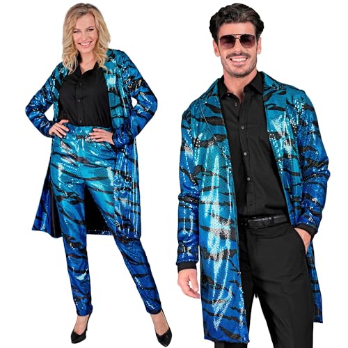 Widmann - Party Fashion Pailletten Mantel, Blue Waves, Weste, Jacke, Party Outfit, Karneval