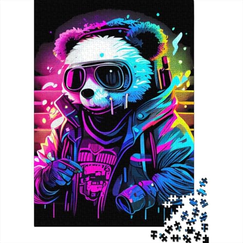 Neon-Panda-Holzpuzzle für Teenager, 1000 Teile, für Erwachsene, schwierige Puzzles, Lernspiele, Heimdekorationspuzzle, 75x50cm