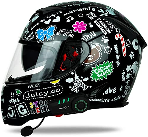 Integralhelme Motorrad Bluetooth Motorradhelm Klapphelm Integralhelme mit Doppelvisier MotorradHelm Rollerhelm für Damen und Herren,DOT/ECE Zertifiziert,Automatische Antwortfunktion