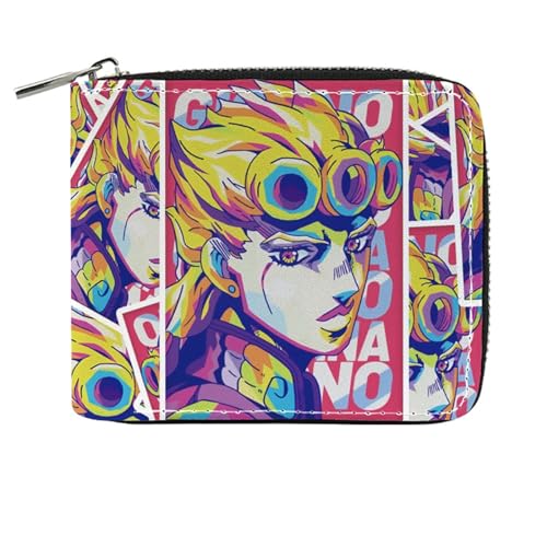 RYNDEX Jo-Jo's Bizar-re Adventu-re Geldtasche Anime, Reißverschluss Portemonnaie Leder, Mädchen Geldtasche mit Münzfach und Geldscheinfach(Color:Multicolor 8)