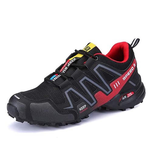 Fahrradschuhe für Herren und Damen, Rennradschuhe, Fahrradschuhe für Herren, Mountainbike, Schuhe für Mountainbikes, Schwarz und Rot., 47 EU