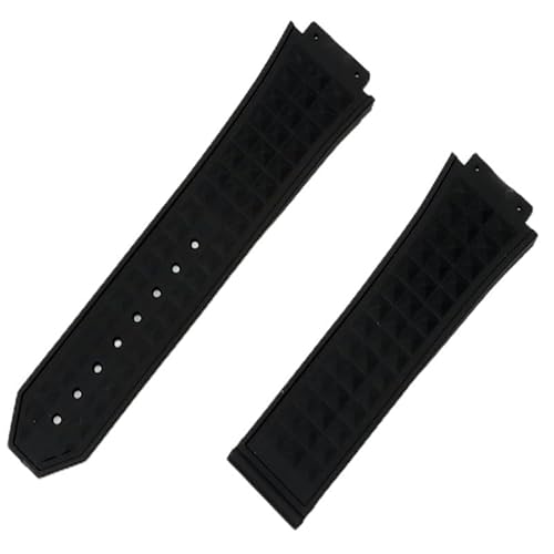 BANDKIT 26 x 19 mm schwarze Diamant-Silikonkautschuk-Uhrenarmband mit Stahl-Schmetterlings-Schnalle für Hublot-Armband für Big Bang Uhrenarmband, With black buckle, Achat