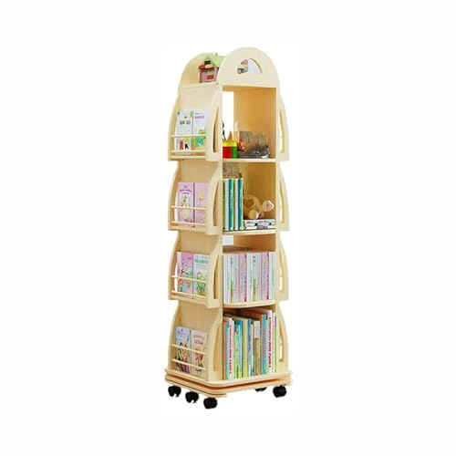 SLOKFV5 Regal Drehbarer Bücherregal-Turm aus massivem Holz, 360° drehbares Bücherregal, drehbarer Bücherregal-Turm, bodenstehender Aufbewahrungsständer für das Heimbüro Standregal Bookshelf