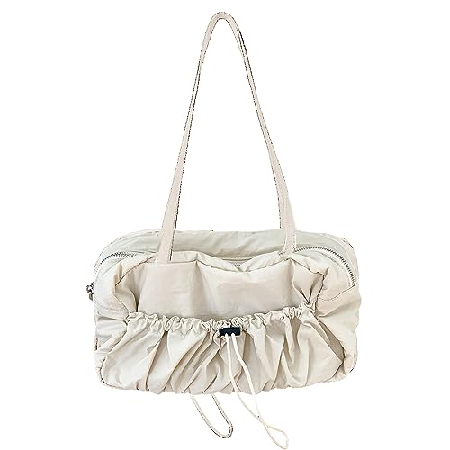 ohodhmnu Damen Tragetasche, modische Tasche, Achseltasche, Handtaschen, Schultertaschen für Mädchen, Frauen, plissierte Taschen, Reise-Tragetasche, Geldbörse, Unterarmtasche, beige, with ribbon