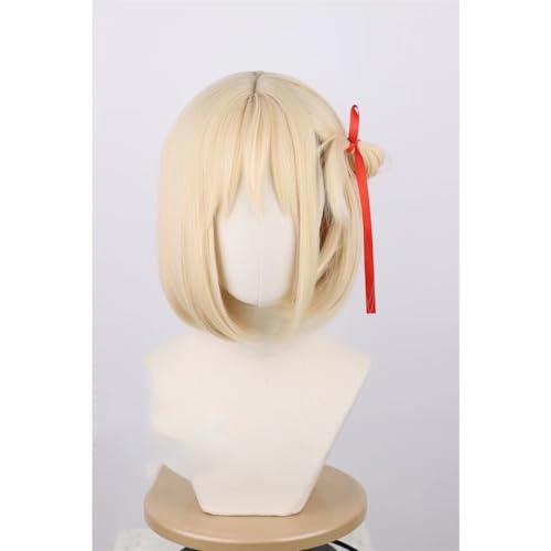 WCCNKK Anime Cosplay Perücke, Nishikigi Chisato Lycoris Perücke, Blonde Kurze Haare, Mit Kostenloser Perückenkappe, Für Party Alltag Halloween Perücke Cosplay, Dekorative Accessoires