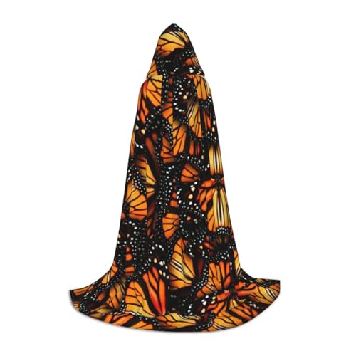 WURTON Heaps Of Orange Monarch Butterflies Print Unisex Kapuzenumhang Stil Cosplay Umhang Erwachsene Kapuzenumhang Gothic Umhang Hexenumhang