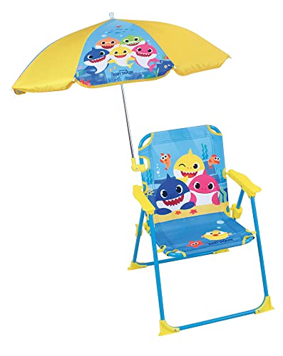 Fun House Baby Shark Klappstuhl, Maße: 38,5 x 37,5 cm + Sonnenschirm, Durchmesser 65 cm, Mehrfarbig